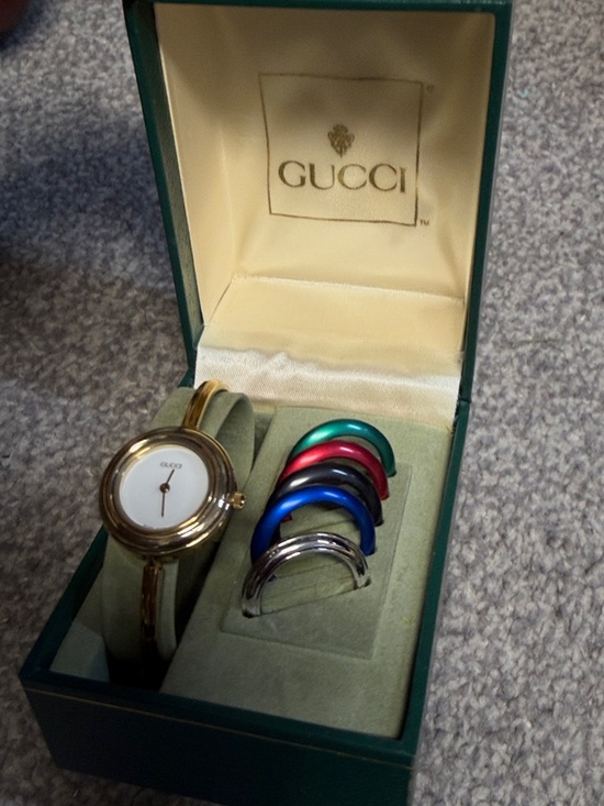 Gucci Accessories - Gucci Gold-Tone Bracelet Watch with Green, Red, Blue, Purple and Silver Bezels